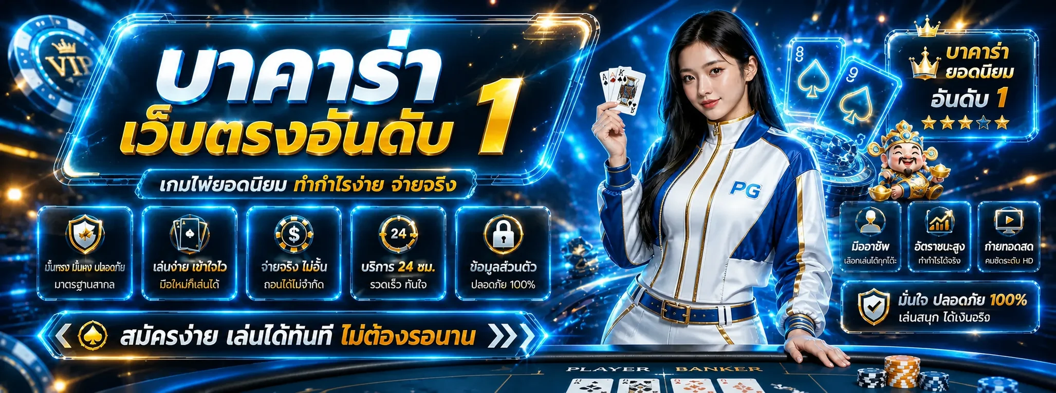PG LUCKY บาคาร่าและคาสิโนสดโทนฟ้าน้ำเงินทอง